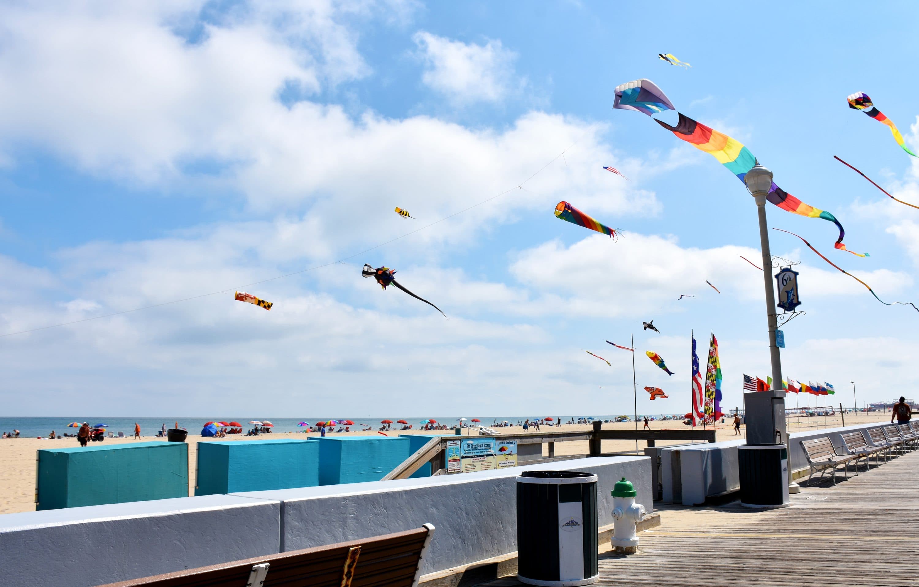 Kites flying above the Ocean City boardwalk
