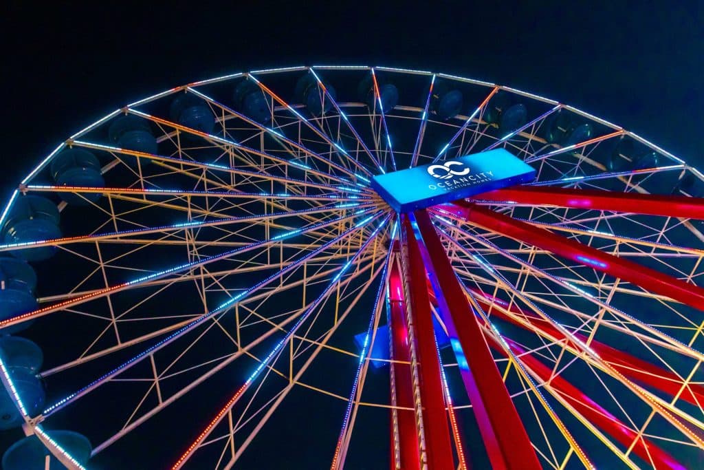 Ferris wheel above the Ocean City pier at night