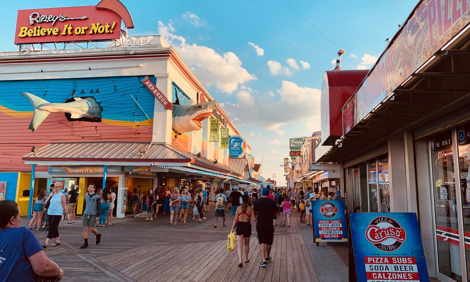 Ocean City boardwalk at golden hour